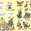 Tosidet illustration fra "Hvordan vil du finde skatten?" af Thomas Knappe. Til venstre ses en den lille piratkaptajn, som er en hund, i sørøverkostume, der viser sine tatoveringer, og en grøn krokodille-tatovør, der sidder klar med tatoveringsudstyr. En måge sidder på et skilt med tatoveringsmotiver. Til højre vises farverige, klassiske pirat-tatoveringer med bannere: "Far og Mor", "Dagger", "Nordstjernen", "Muræne", "Slange", "Søhest", "Hammerhaj", "Svale" og "Strandpige".